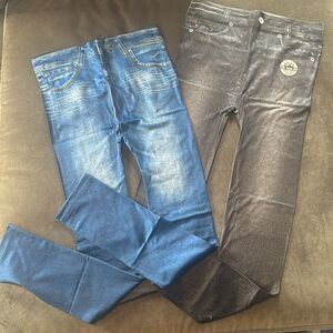 Women’s Genie Leggings Denim Look 2 Pack Black & Blue Size U.S. L (Tag3X) NEW